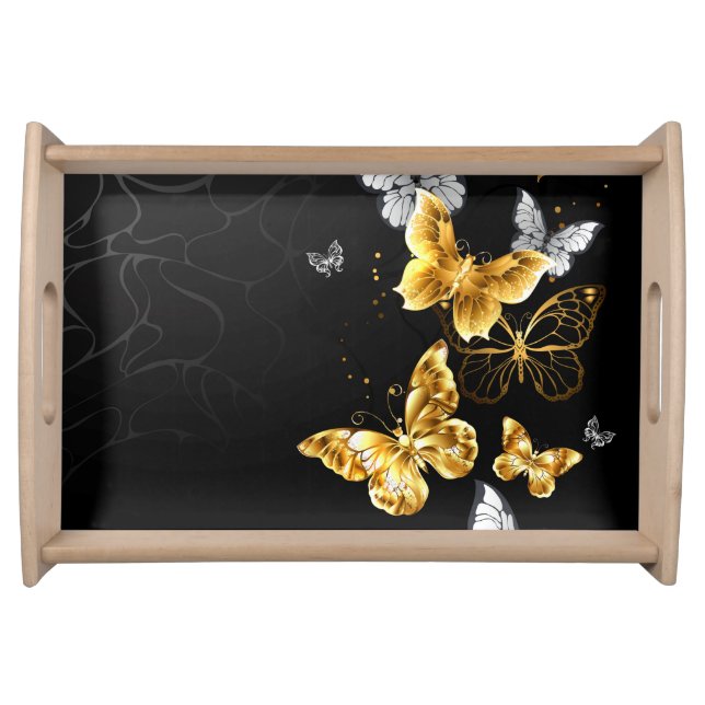 Gold and white butterflies serving tray (Front)