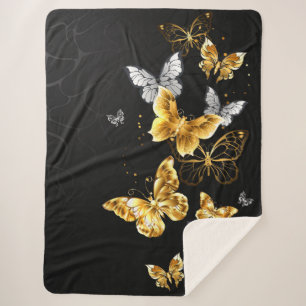 Gold and white butterflies sherpa blanket