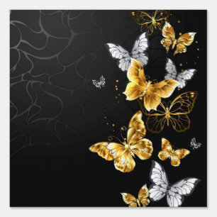 Gold and white butterflies sign