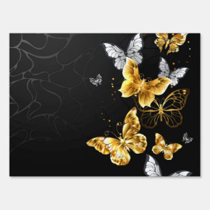 Gold and white butterflies sign