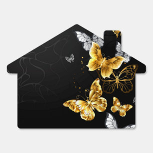 Gold and white butterflies sign