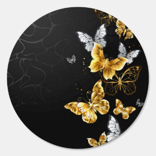 Gold and white butterflies sign