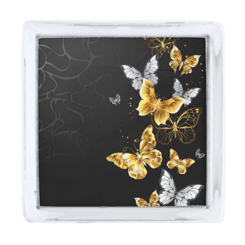 Gold and white butterflies silver finish lapel pin