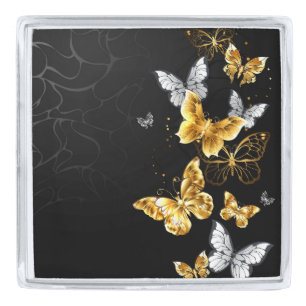 Gold and white butterflies silver finish lapel pin