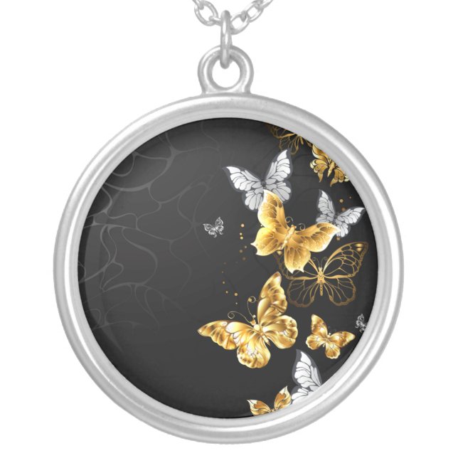 Gold and white butterflies silver plated necklace (Front)