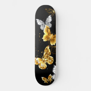Gold and white butterflies skateboard