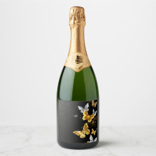 Gold and white butterflies sparkling wine label