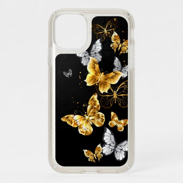 Gold and white butterflies speck iPhone 11 case (Front)