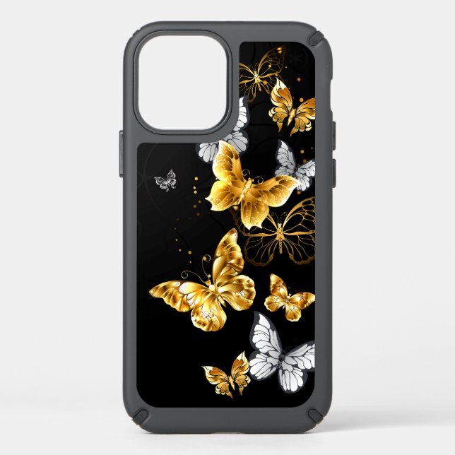 Gold and white butterflies speck iPhone 12 case (Front)