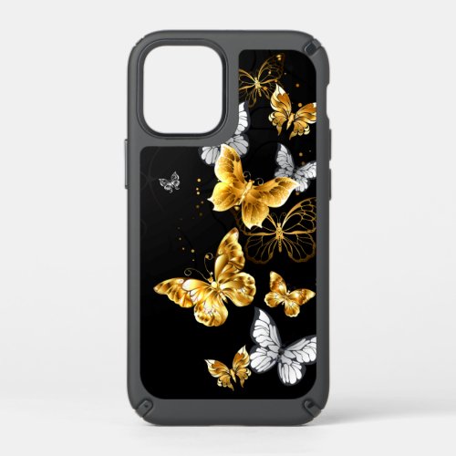 Gold and white butterflies speck iPhone 12 mini case