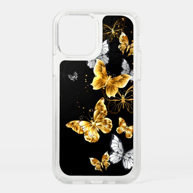 Gold and white butterflies speck iPhone 12 pro case (Front)