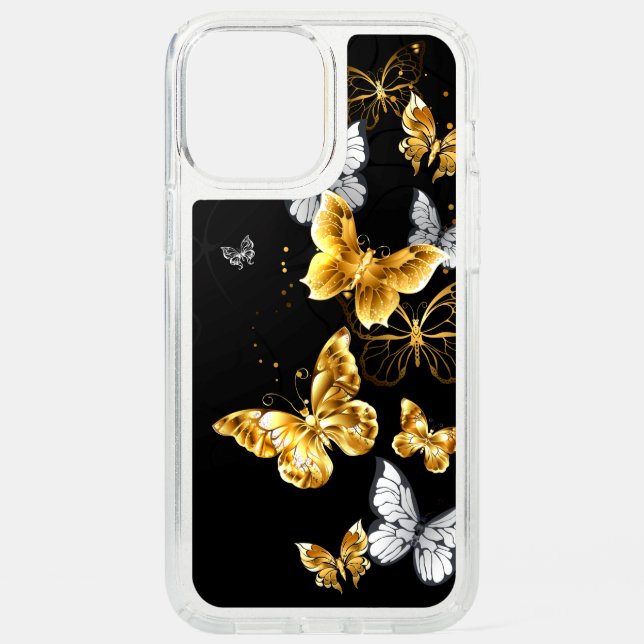 Gold and white butterflies speck iPhone 12 pro max case (Front)