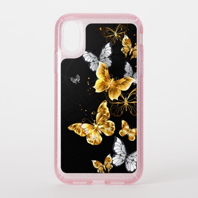 Gold and white butterflies speck iPhone XR case (Front)