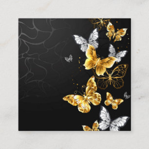 Gold and white butterflies square business card