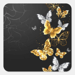 Gold and white butterflies square sticker