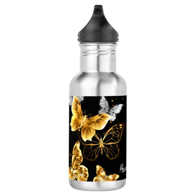 Gold and white butterflies stainless steel water bottle (Right)