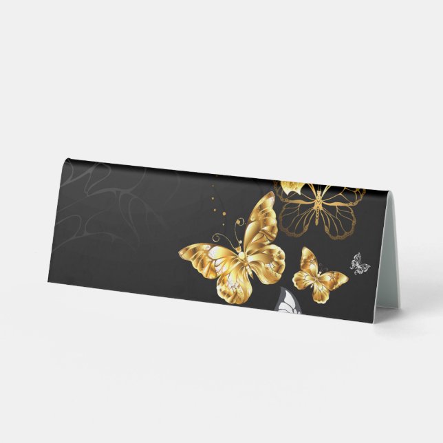 Gold and white butterflies table tent (Front)