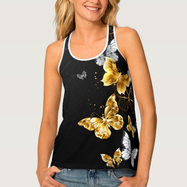 Gold and white butterflies tank top (Front)