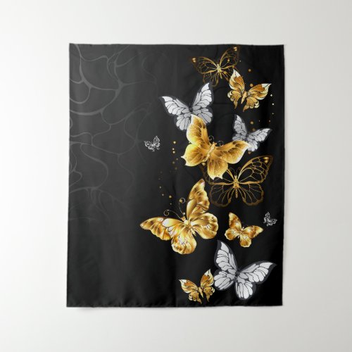 Gold and white butterflies tapestry