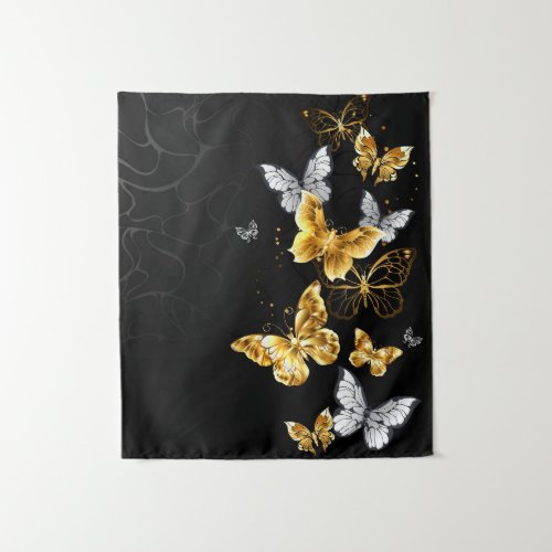 Gold and white butterflies tapestry