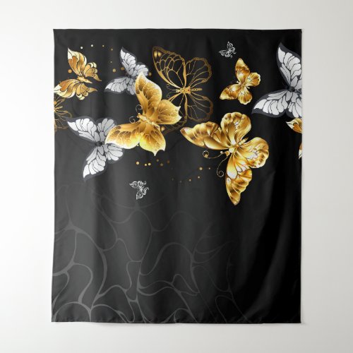 Gold and white butterflies tapestry