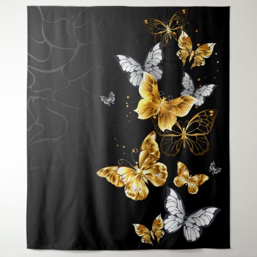 Gold and white butterflies tapestry