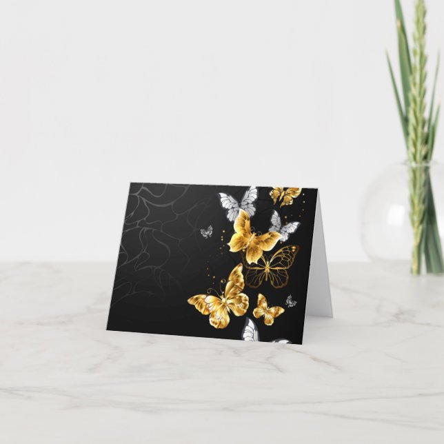 Gold and white butterflies thank you card (Front)