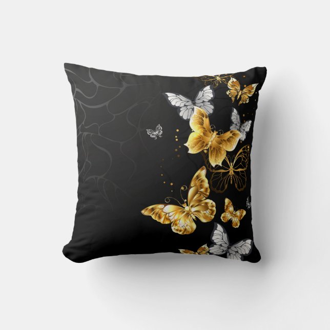 Gold and white butterflies throw pillow (Front)