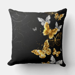 Gold and white butterflies throw pillow