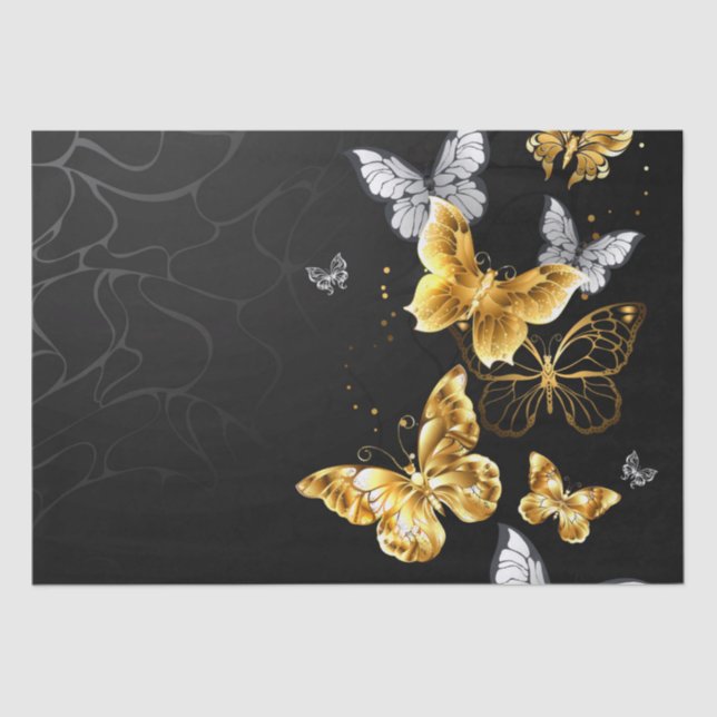 Gold and white butterflies tissue paper (Front)