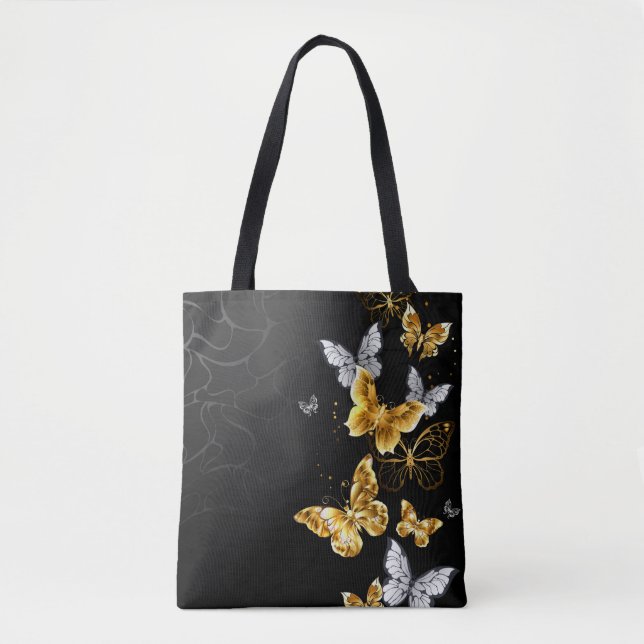 Gold and white butterflies tote bag (Front)