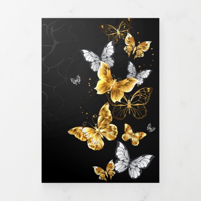 Gold and white butterflies Tri-Fold holiday card (Cover)
