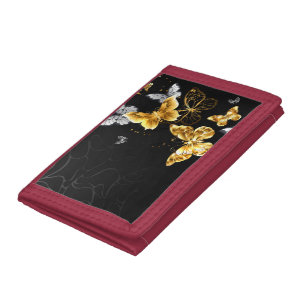 Gold and white butterflies tri-fold wallet