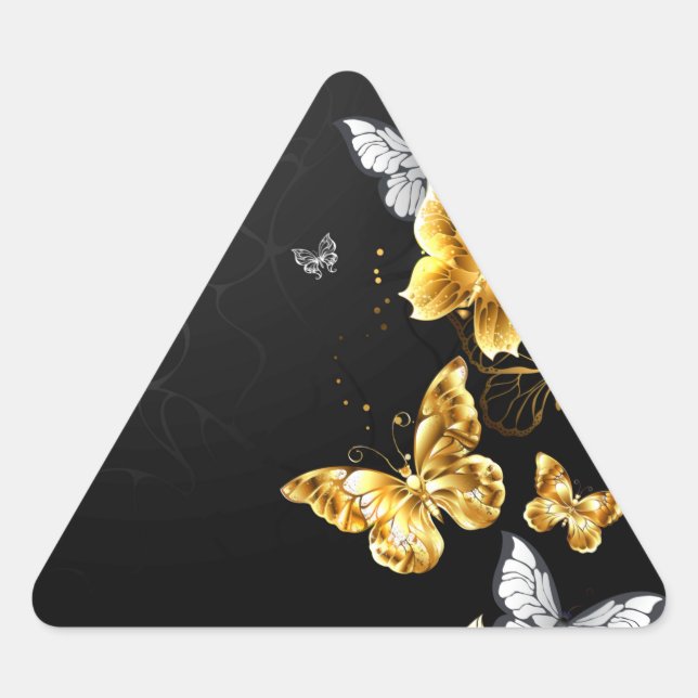 Gold and white butterflies triangle sticker (Front)