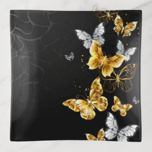 Gold and white butterflies trinket tray