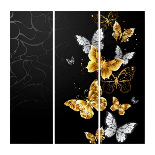 Gold and white butterflies triptych