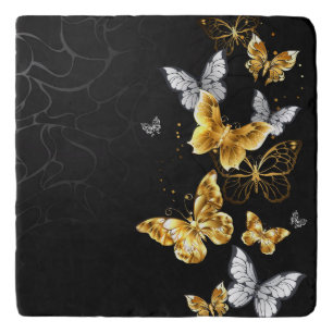 Gold and white butterflies trivet