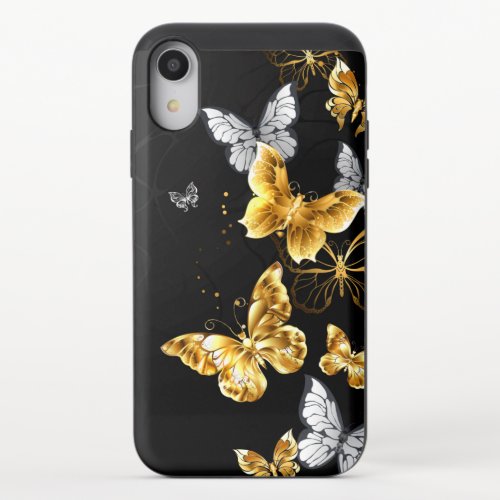 Gold and white butterflies iPhone XR slider case