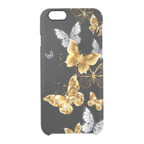 Gold and white butterflies clear iPhone 66S case