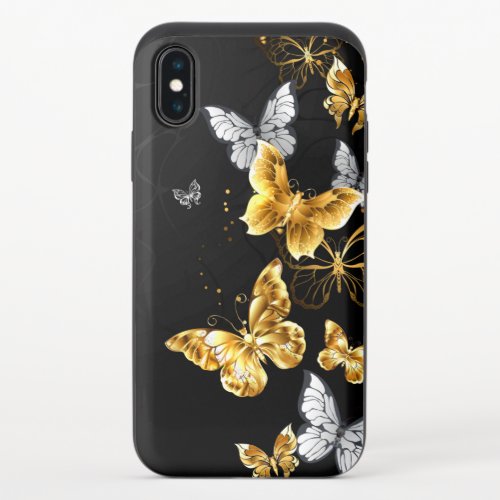Gold and white butterflies iPhone XS slider case