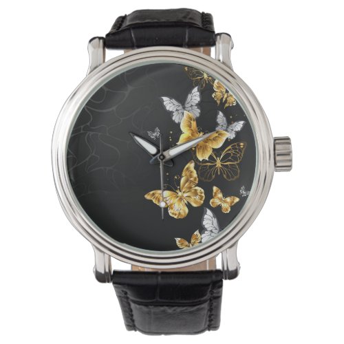 Gold and white butterflies watch