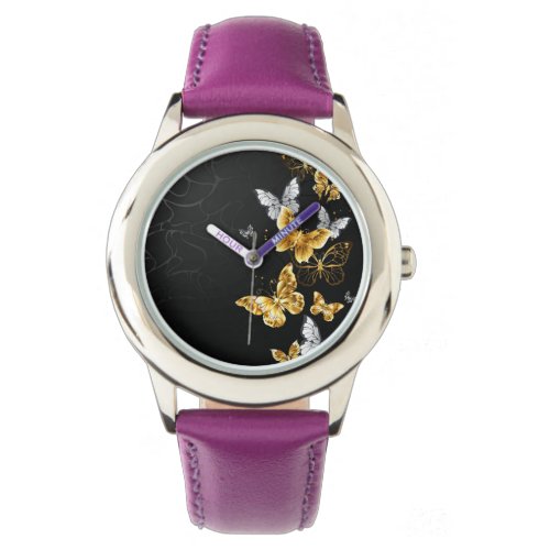 Gold and white butterflies watch