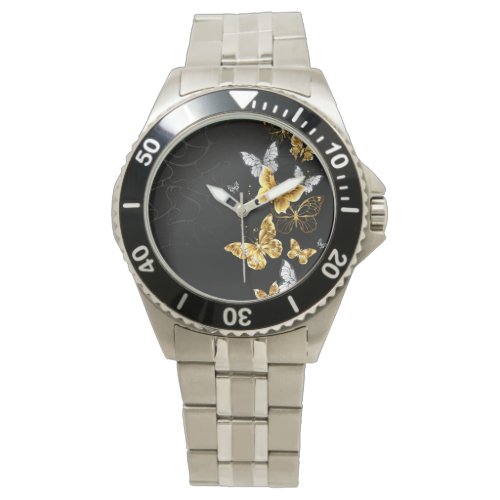 Gold and white butterflies watch