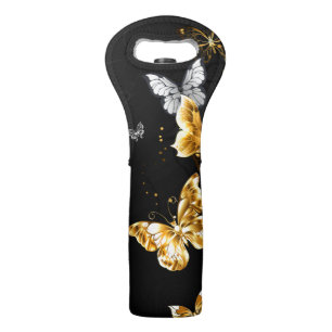 Gold and white butterflies wine bag
