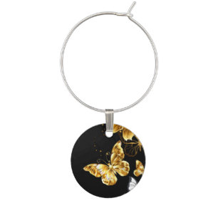 Gold and white butterflies wine charm