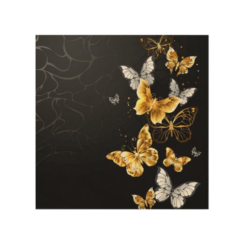 Gold and white butterflies wood wall art