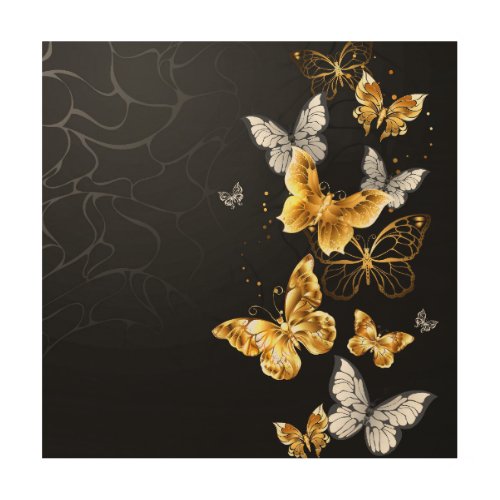 Gold and white butterflies wood wall art