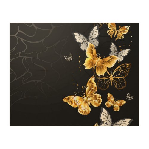 Gold and white butterflies wood wall art