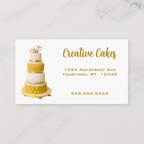 Gold and White Cake Baker Bakery Business Card