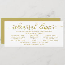 gold and white Calligraphy Rehearsal Dinner Invitation